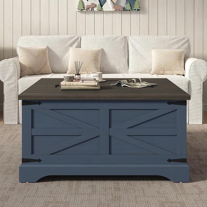 Furnideco 35.5''W Square Coffee Table Farmhouse Lift top Coffee Table - Image 4