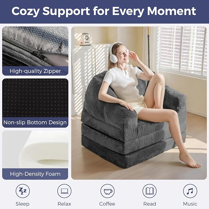 MAXYOYO Folding Sofa Bed with Backrest, Boneless Fold Out Couch Bed with Handle - Image 5