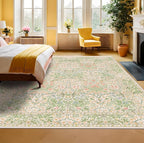 Light Beige Green Floral Living Room Rug, 7x9 Washable Area Rug - Image 4