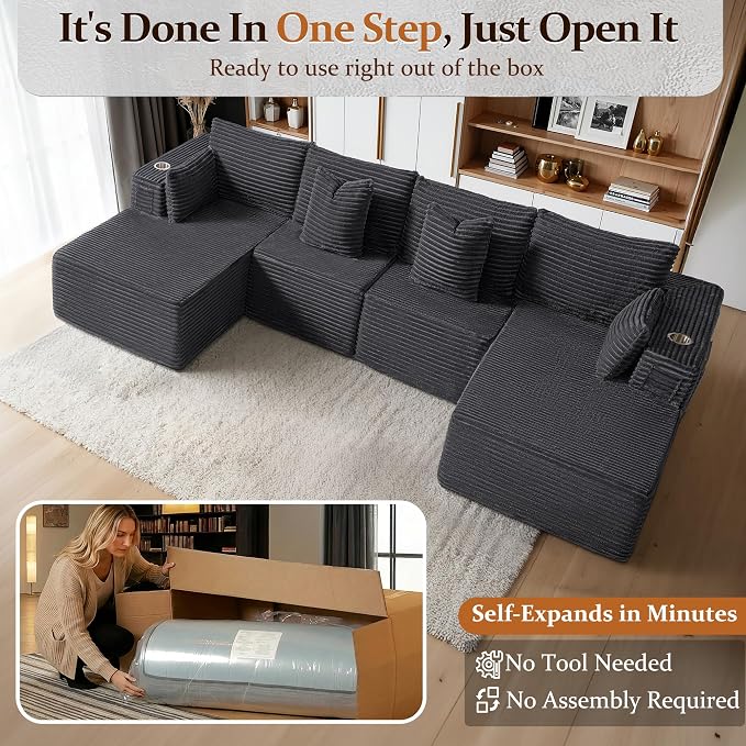 138" Cloud Sectional Couch, Comfort U Shaped Sofa - Image 3