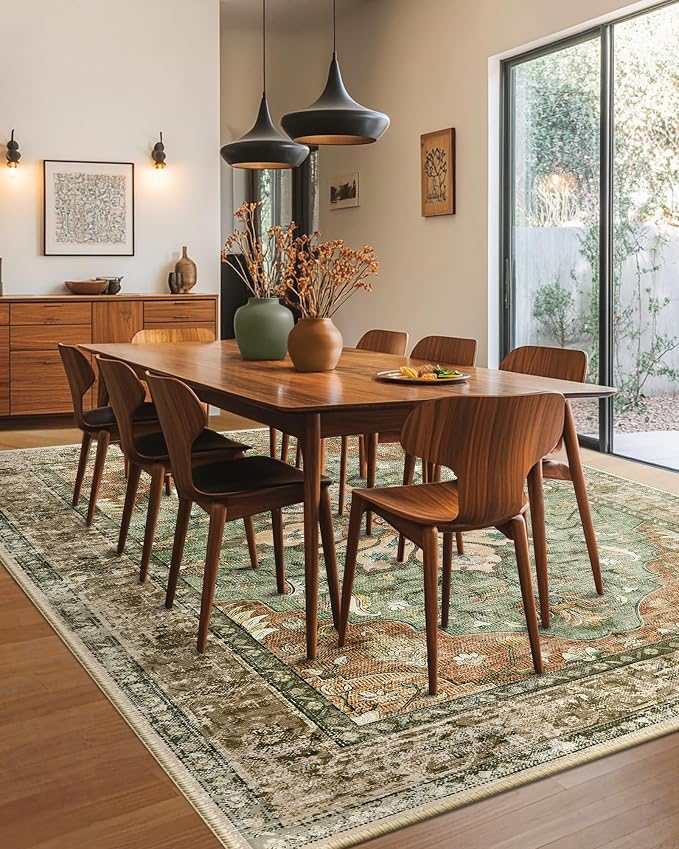 RELEANY Washable Area Rug, Brick/Brown/Green | Non-Slip, Water Repellent - Image 4