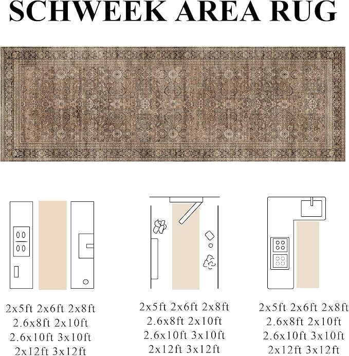 Schweek 3x12 Washable Kitchen Runner Rug Non Slip Hallway Rug Vintage Brown | - Image 2
