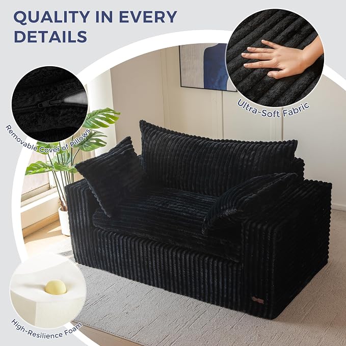 MAXYOYO 59" Bean Bag Sofa Couch, Loveseat Boneless Couch in a Box, Upholstered - Image 5