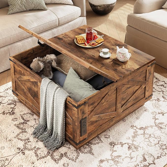 Jocoevol Farmhouse Lift Top Coffee Table, Square Wood Center Table - Image 8