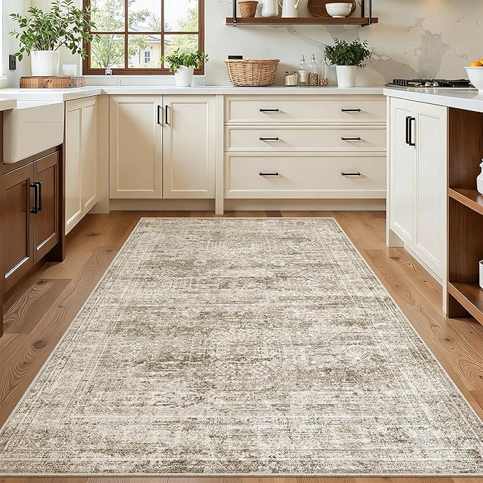 Soalmost 3x5 Rugs Non-Slip, Small Washable Kitchen Entryway Area Rug Brown | - Image 2