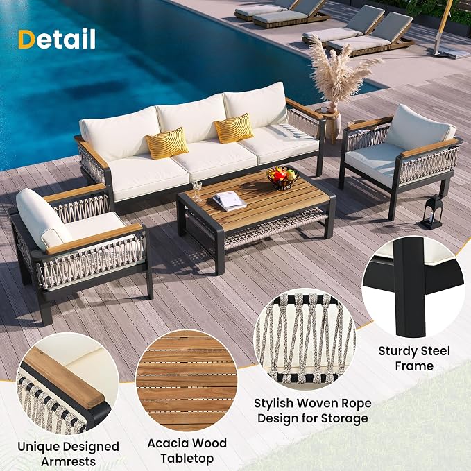 VilroCaz 4 Pieces Outdoor Sectional Sofa Set, All-Weather Patio Seating Group - Image 4