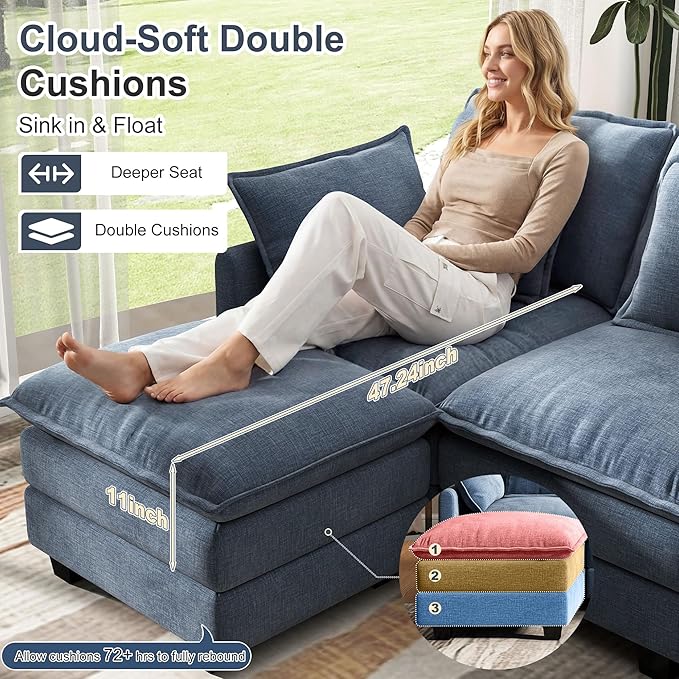 107" Cloud Couch Sectional, U Shaped Modular Sectional Sofa, 4-Seat Deep Seat - Image 2