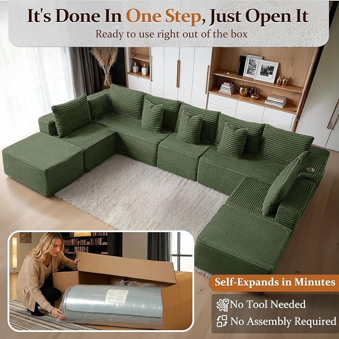 168" Cloud Sectional Couch, Comfort U Shaped Sofa - Image 3