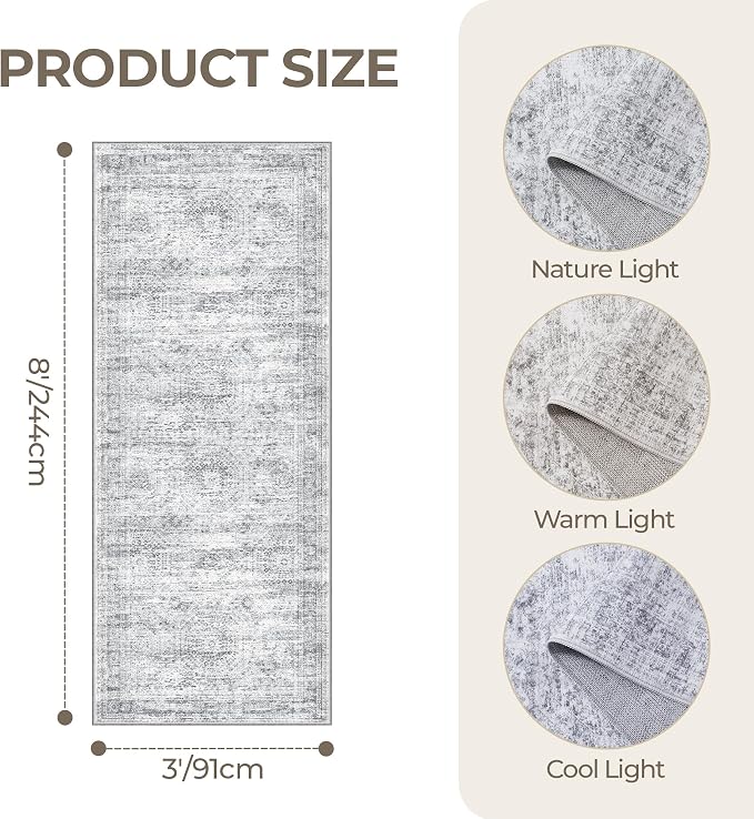 3x8 Runner Rug Non Slip, Washable Hallway Runner Rug, Nursery Room, Soft Runner - Image 2