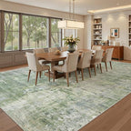 Soalmost Abstract Rug 8x10 Large Living Room Area Rugs Washable Green/Ivory | - Image 4