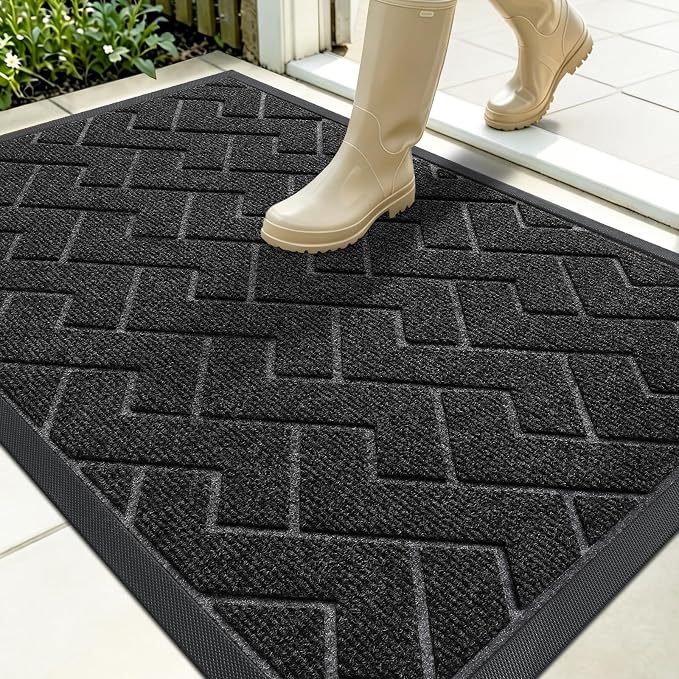 OLANLY Front Door Mat Outside 35x23, All-Season Absorbent Rubber Doormat | Black by OLANLY