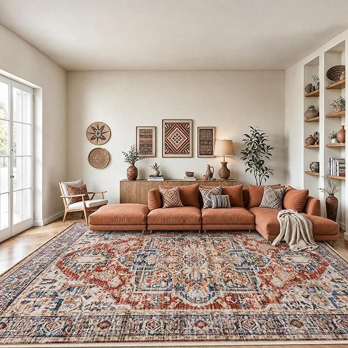 AMADA HOMEFURNISHING 8x10 Washable Area Rug, Low-Profile Large Area Rug by AMADAHOMEFURNISHING