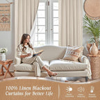 84 Inch Oatmeal 100% Blackout Linen Curtains 84 Inch - Image 2
