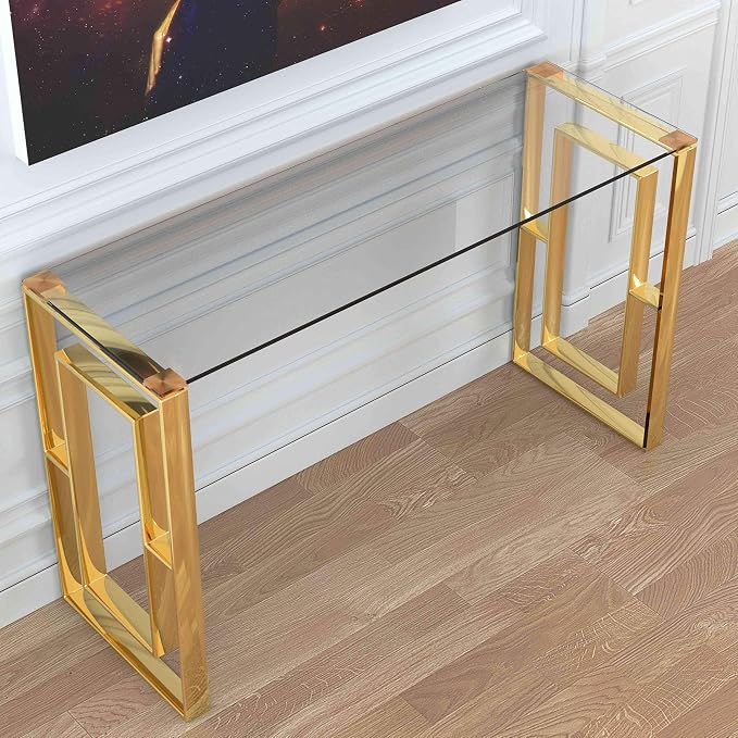 Cortesi Home Laila Console Table Stainless Steel Glass, 15.75" D x 47" W x - Image 2