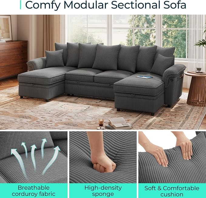 LINSY HOME Oversized Sectional Sleeper Sofa - Image 4