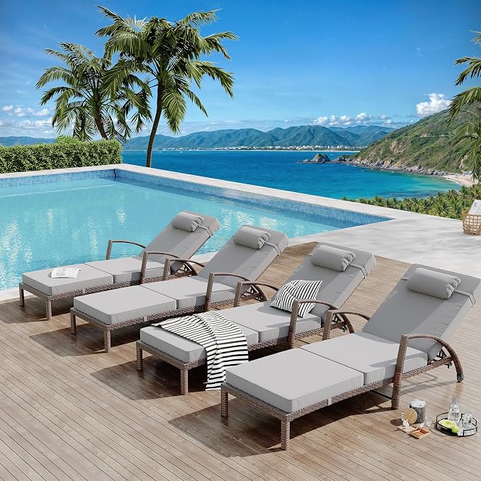 GarveeLife 2-Piece Rattan Patio Folding Chaise Lounge, 5-Position Adjustable - Image 7
