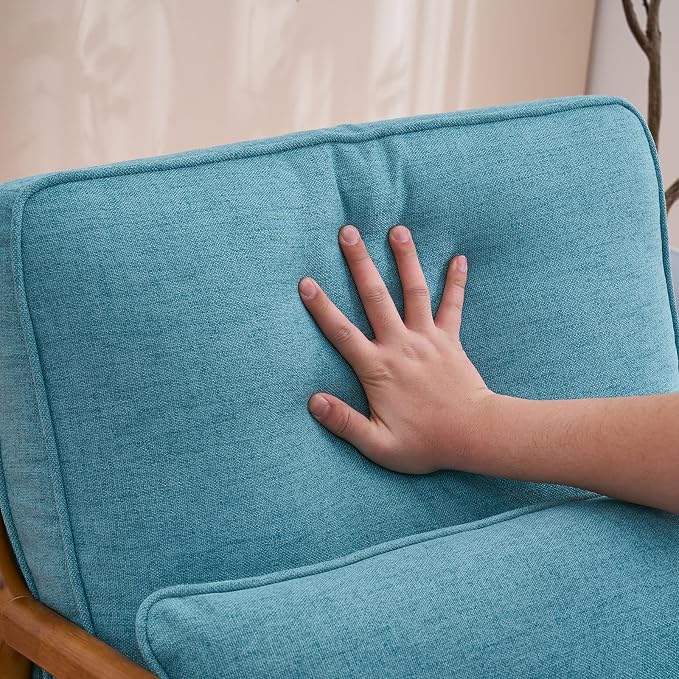 Bonnlo LinenTeal Mid Century Modern Accent Chair, Soild Wood Padding Lounge - Image 3