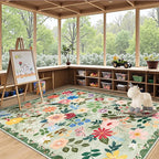 PLHXFR Area Rug Living Room: 4x6 Floral Washable Boho Soft Carpet Green | - Image 5