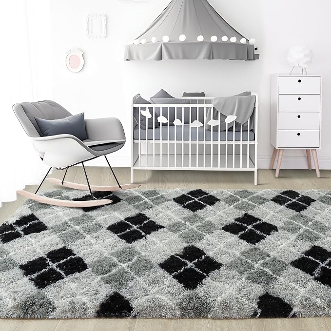 4x6 Black and Grey Fluffy Soft Area Rug Non-Slip - Image 7