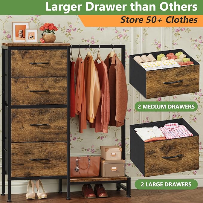 HIGDBFE Dresser with Hanging Rack, 4 Drawers Small Closet - Image 7