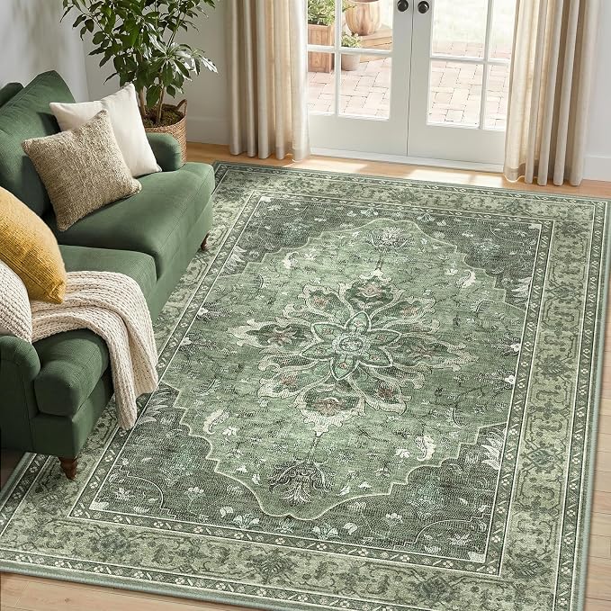 RELEANY Washable Area Rug, Water Repellent, Pet Friendly, Vintage Floral Boho by RELEANY