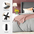 Allewie Full Size Velvet Bed Frame/Vertical Channel Tufted Wingback - Image 7