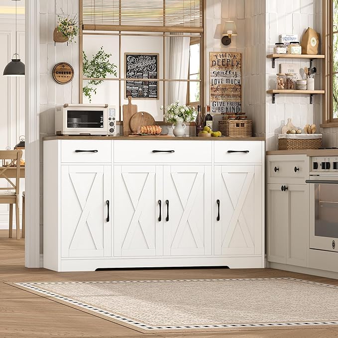 HOSTACK Buffet Cabinet with Drawers, Modern Farmhouse Coffee Bar Station Wood - Image 2