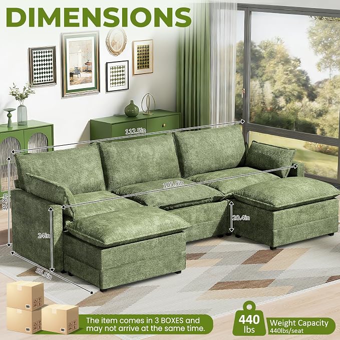 LEVELEVE 112.5" U-Shape Modular Sofa - Image 3