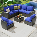 8 Piece Outdoor Patio Furniture Set, Outdoor Sectional Furniture, Rattan & - Image 2