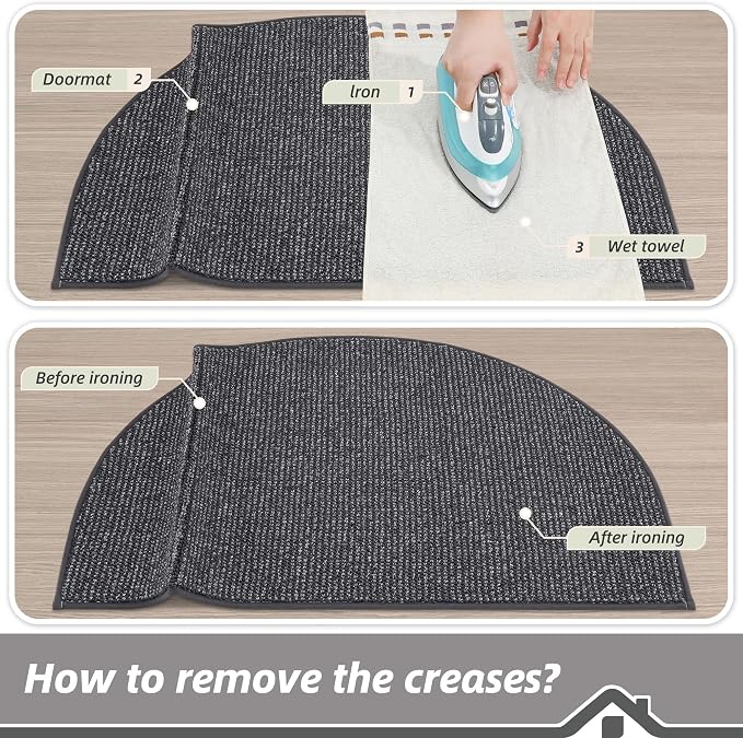 BEQHAUSE Dirt Trapper Door Mat 32" x 48" Half Circle Non Slip, Charcoal | - Image 9