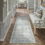 2x6 Light Blue Retro Floral Washable Runner Rug by HUGEAR