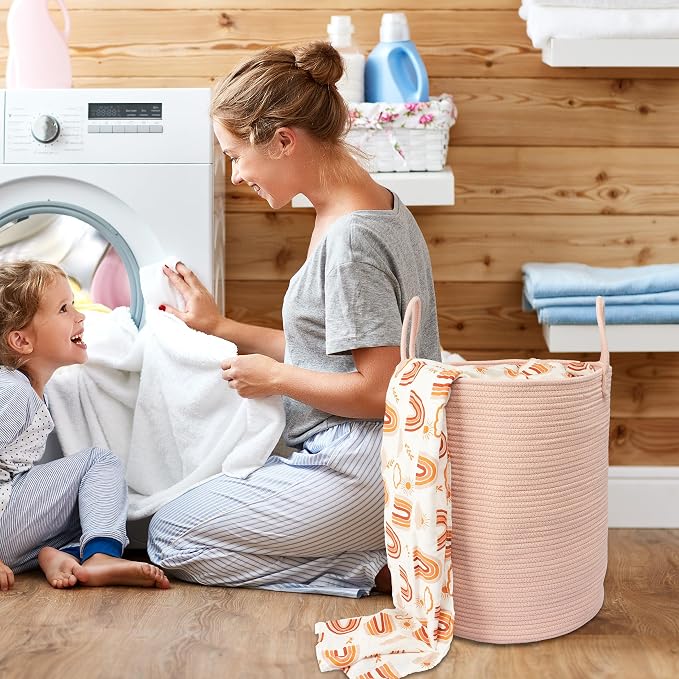 XUANGUO Cotton Rope Laundry Basket Hamper - Image 4