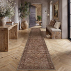 2'6''x12' Brick Red Vintage Floral Washable Runner Rug by HUGEAR