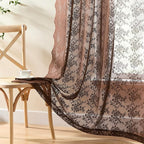 YJ YANJUN Vintage Lace Curtains 63 Inch Length-Victorian Floral Brown Sheer - Image 4