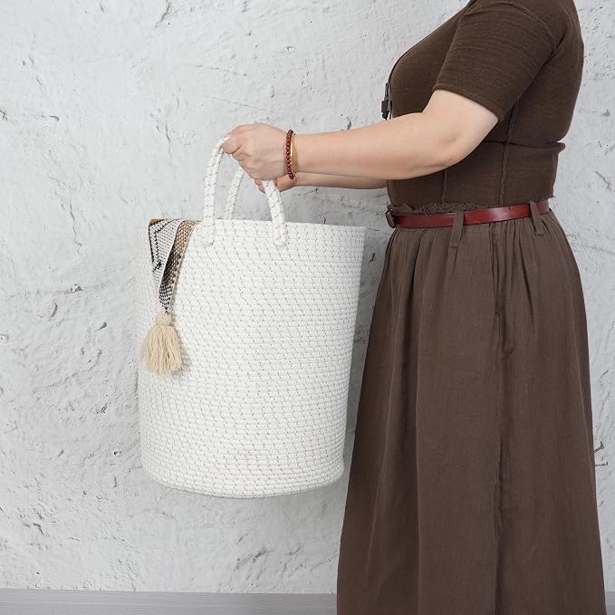 XUANGUO Cotton Rope Laundry Basket Hamper - Image 3