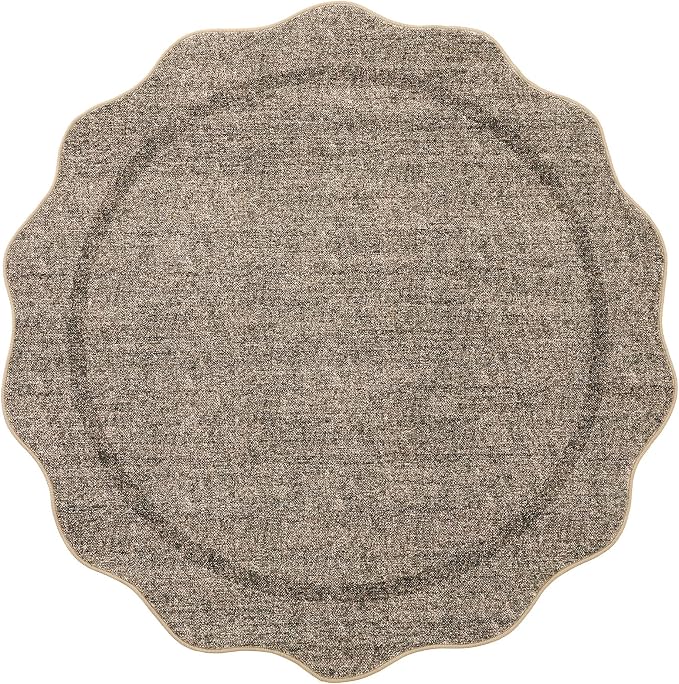 GarveeHome Scalloped Washable Round Rugs, Non-Slip Soft Round Rug 4ft Brown | - Image 9