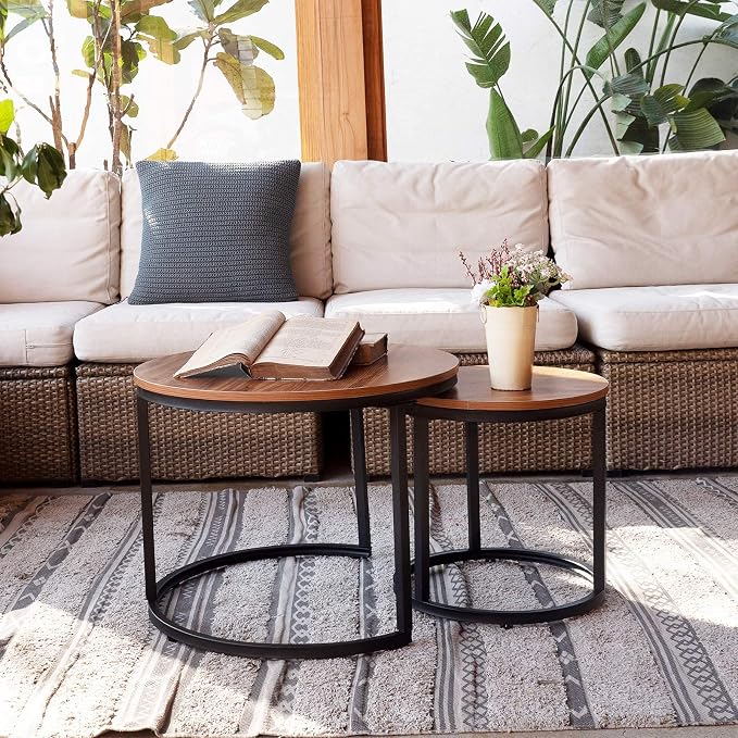 aboxoo Coffee Table Nesting Side Round Set of 2 End Table Top Sturdy Metal - Image 4