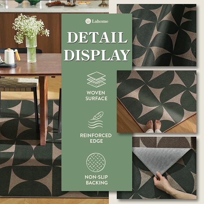 Lahome Green Easy Jute Front Porch Rug, 3x5 Semi Circle Outdoor Rug | Non Slip - Image 3