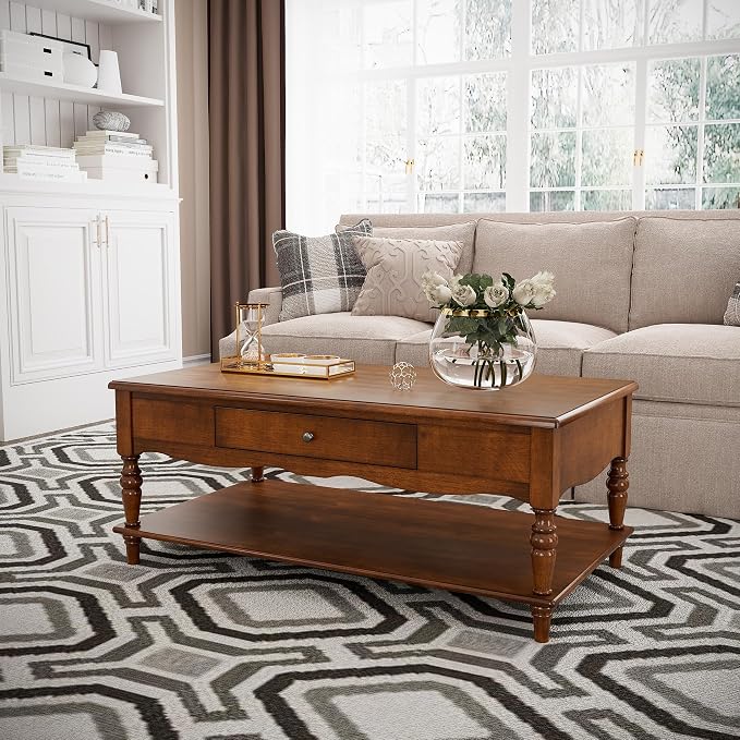 Rectangular Coffee Table with 2 Storage Drawers, Mid-century Solid Wood Living - Image 9