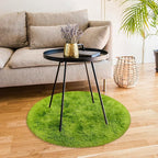 Tie Dye Green Round Rugs Small 3x3 ft Fluffy Circle Rug Furry Carpet Shaggy - Image 3