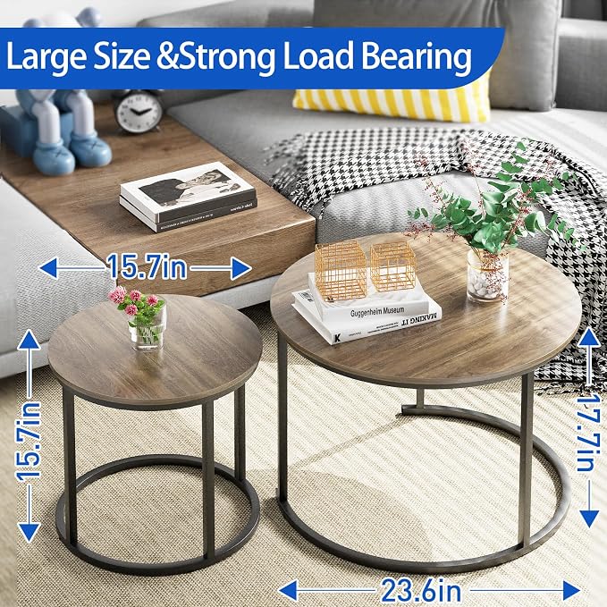 aboxoo Coffee Table Nesting Side Round Table Set of 2 End Table - Image 2