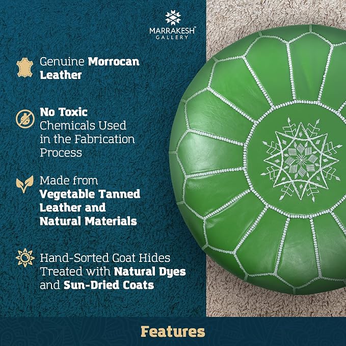 Marrakesh Gallery Genuine Leather Round Pouf Unstuffed - Image 4