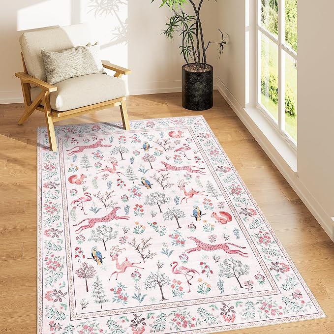 DUKINO 4x6 Area Rug, Non Slip Animal Washable Rug by DUKINO