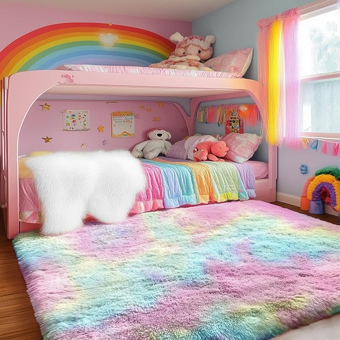 Rainbow Rugs 6x9, Large Fluffy Soft Carpet, Plush Shaggy Rugs - Image 9