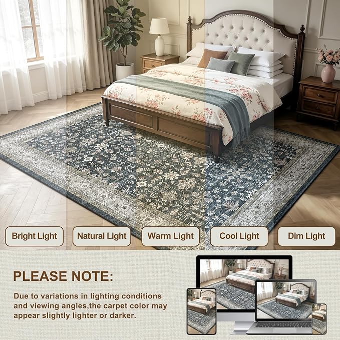 Washable Area Rug 4x6 for Living Room Bedroom | Low Pile; Non Slip;Machine - Image 5