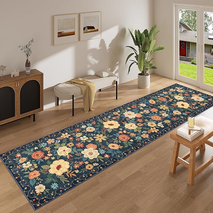 DUKINO 2.6x12 Kitchen Runner Rug, Floral Non Slip Washable Rug, Stain Resistant - Image 6