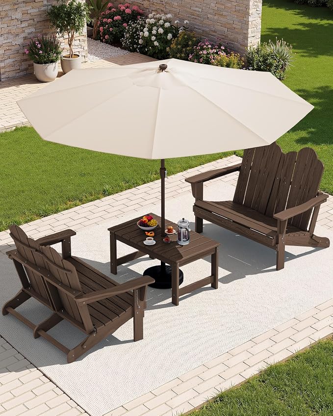 SERWALL Folding Adirondack Bench, HDPE All-Weather Adirondack Loveseat Set of 2 - Image 2