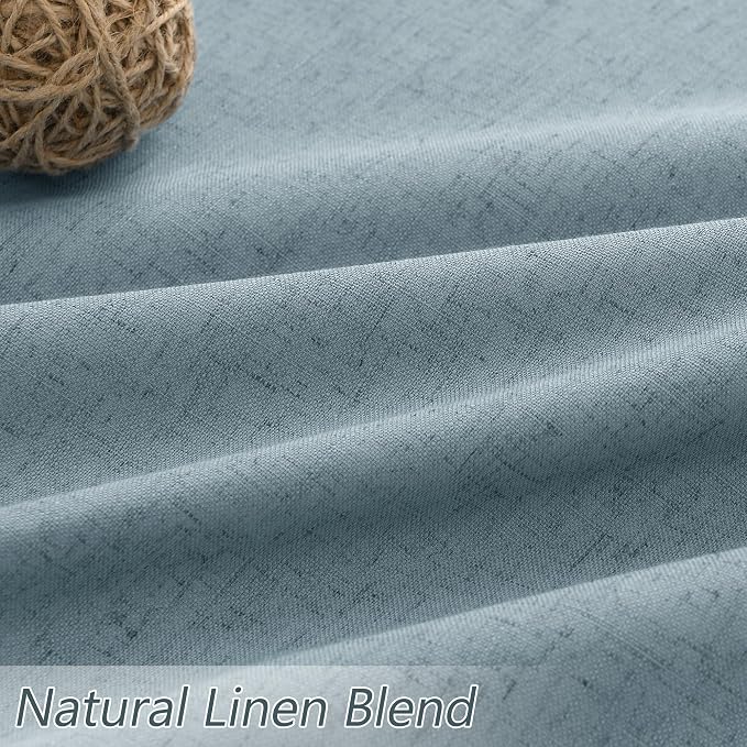Blue 100% Blackout Linen Curtains 80 Inch Length 2 Panels Set - Image 3