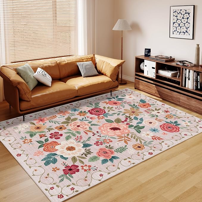 DUKINO 6x9 Area Rugs, Floral Washable Rug - Image 4