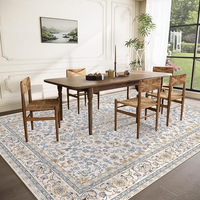 Area Rug 8x10 Washable Rug, Vintage Boho Medallion Rugs Non-Slip Soft Low Pile - Image 3